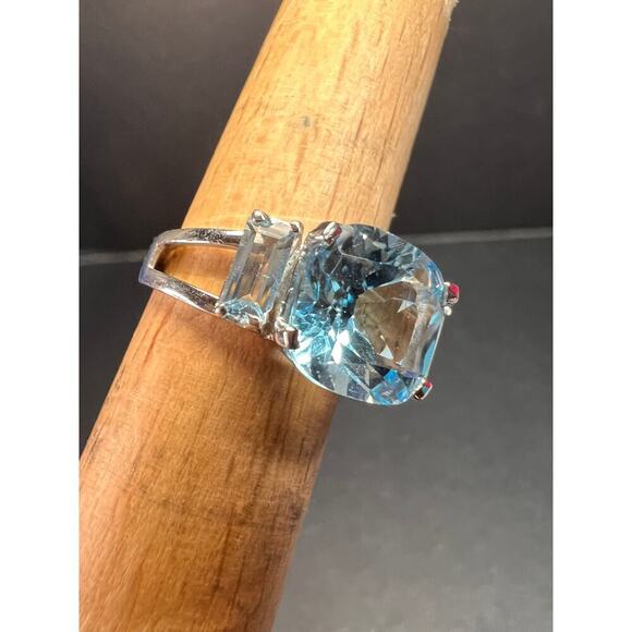 Vintage sky and Swiss blue topaz sterling silver ring size 7 - Picture 11 of 15